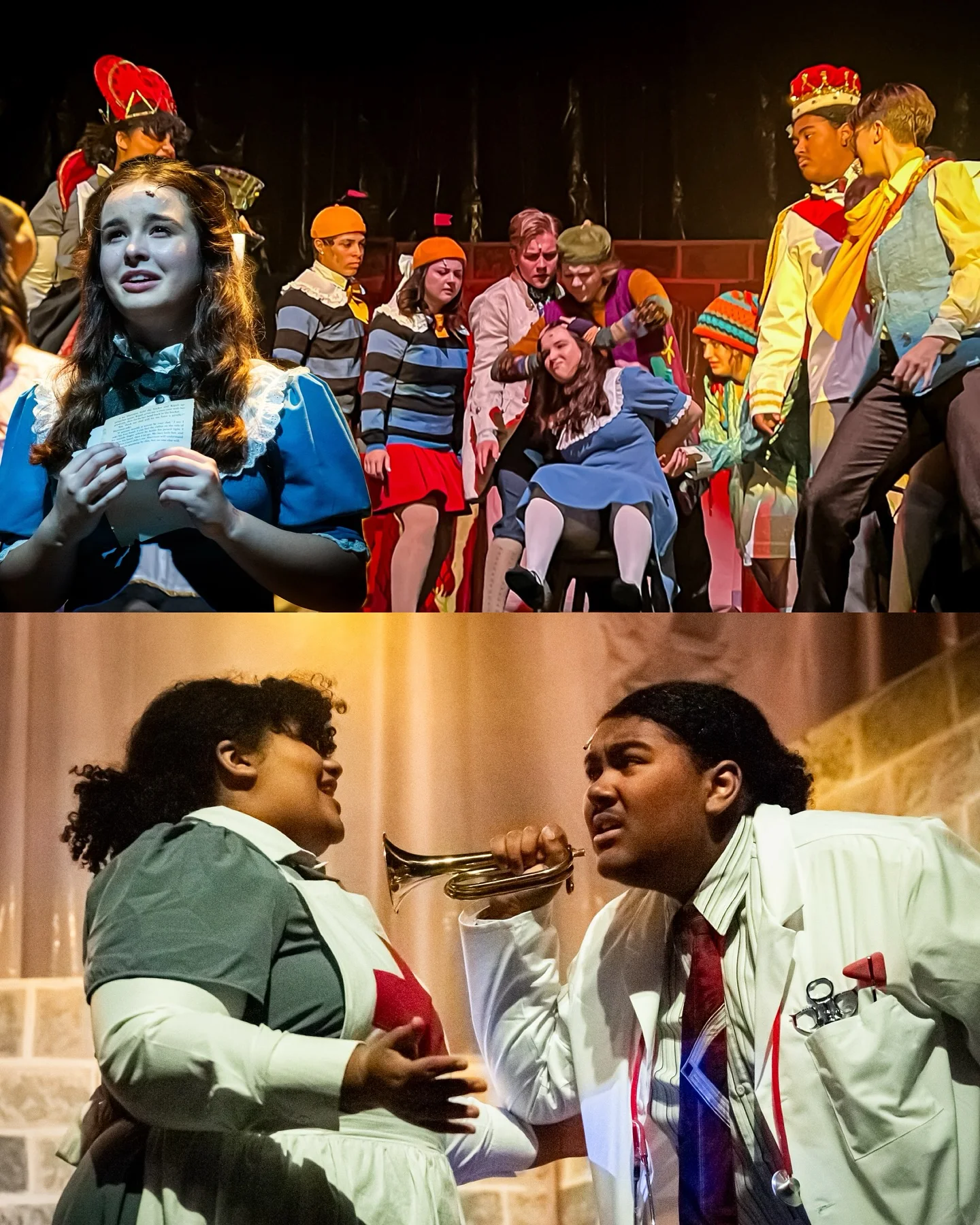 A collage from Alice by Heart showing Alice and other cast members in scenes from the production.