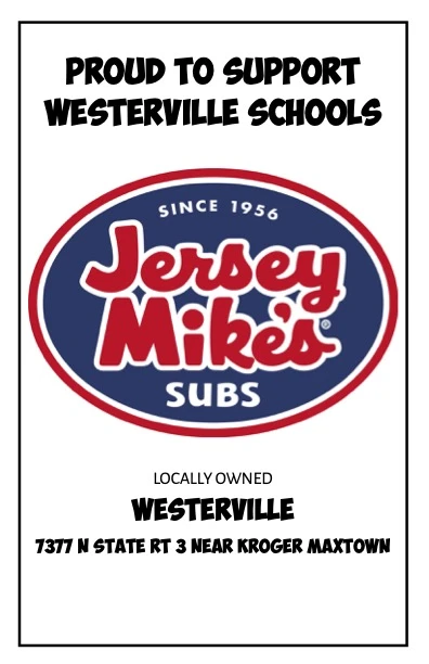 Jersey Mike's graphic reading Proud to Support Westerville Schools and identifying the locally owned Westerville location.